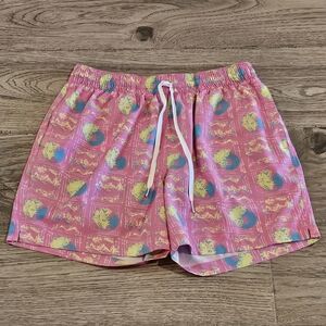 Chubbies Lined Swim Trunks - Pink Blue Yellow Geo Print - Size Medium 5.5"